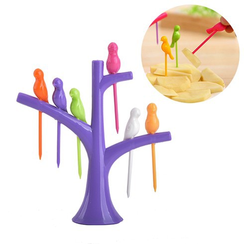 Hộp xiên trái cây, rau câu 7 món hình cây và chim - AS855 - BX1867