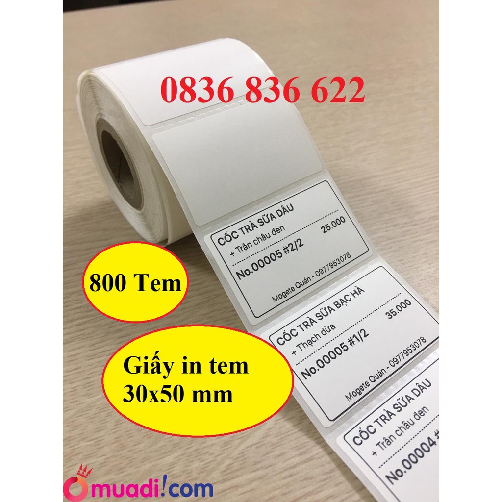 Combo [ 10 - 20 cuộn ] Giấy in tem 30x50, giấy in tem trà sữa 30x50