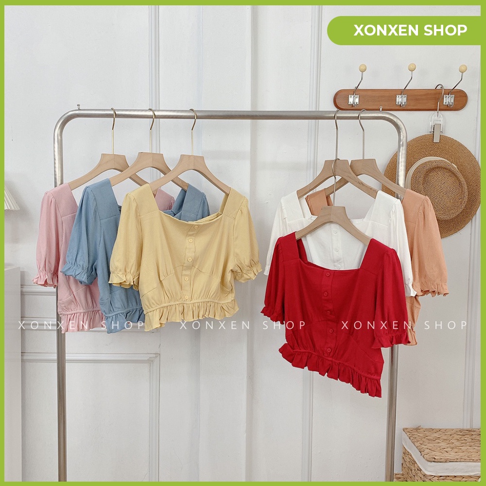 Áo kiểu croptop viền sóng form dể thương chất vải mền mịn thoáng mát XONXEN SHOP QUẢNG NGÃI freesize mã 3318 | BigBuy360 - bigbuy360.vn
