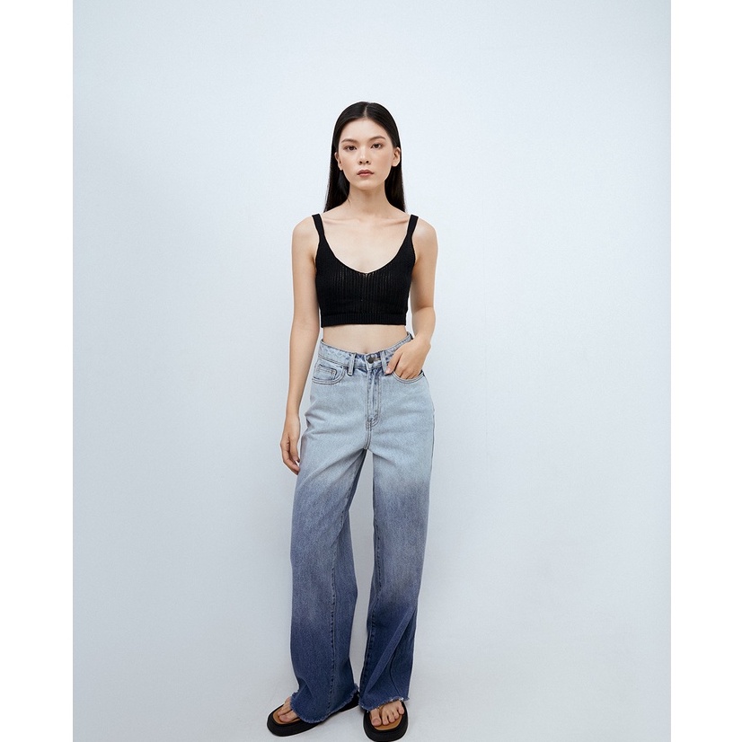 DOTTIE - Áo ngắn dệt kim hai dây nữ đen T0497