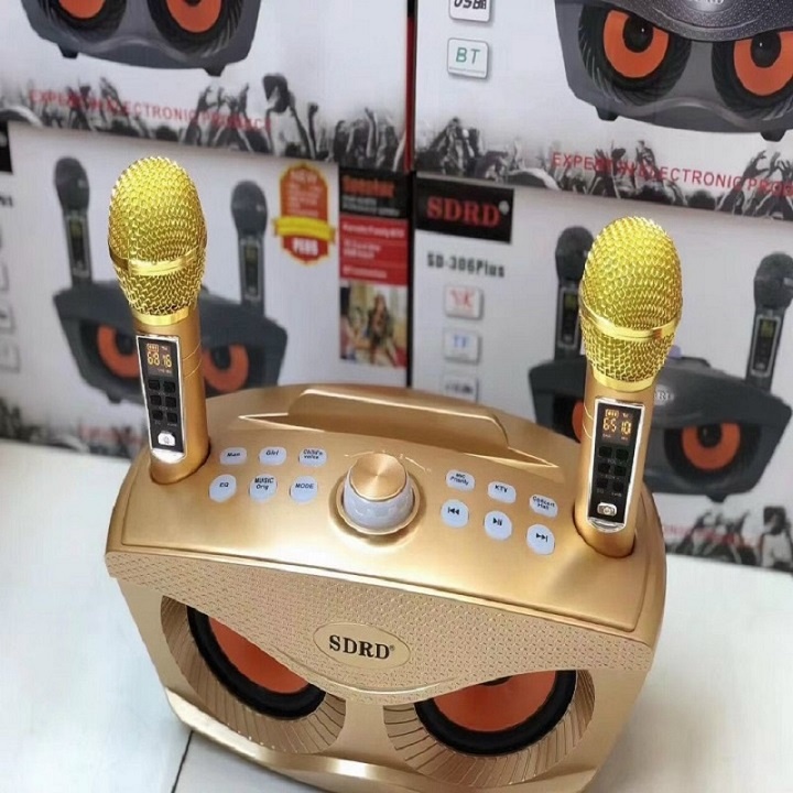 Loa Bluetooth Karaoke SD-306 Plus Loại 1 tặng kèm 2 micro hát Karaoke không dây.Bass đập siêu hay.Âm Trầm