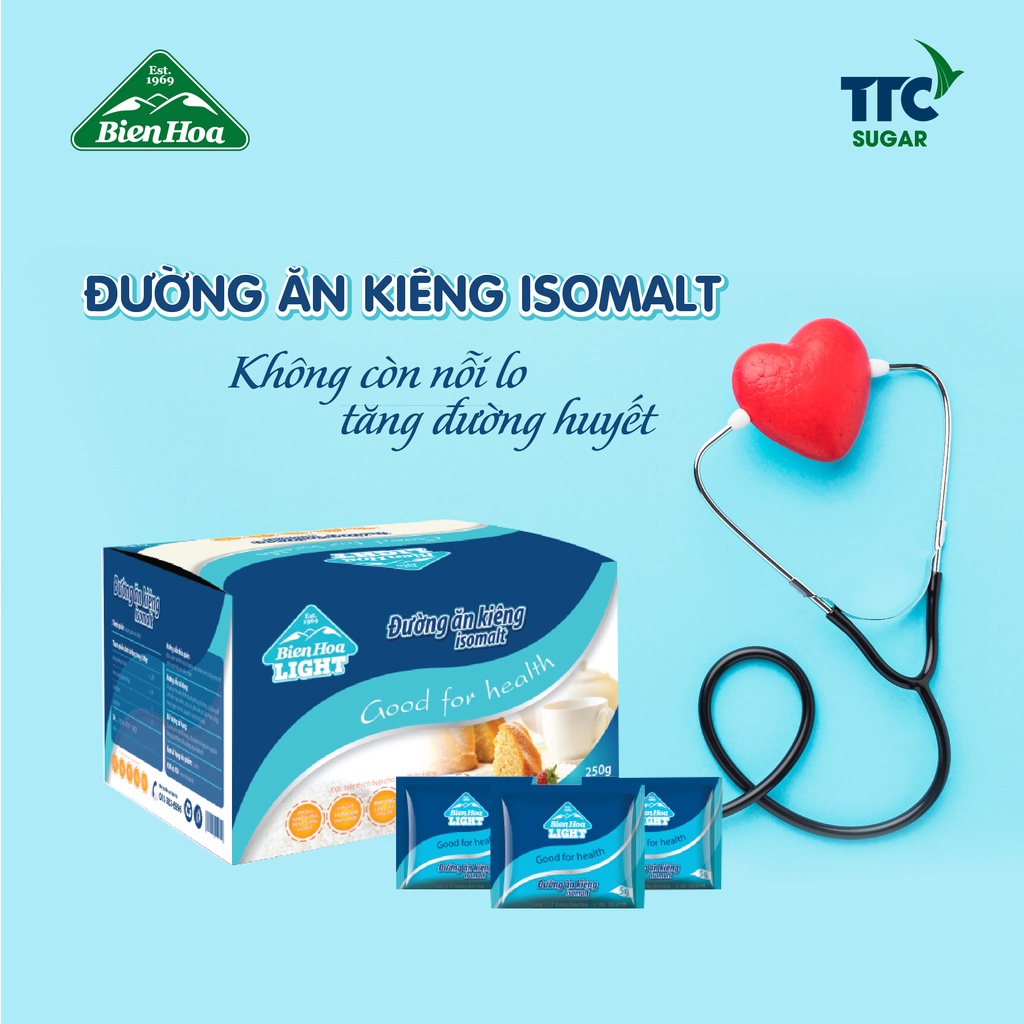 Combo 2 Đường Biên Hòa ăn kiêng Isomalt 5g/gói (50 gói/hộp 250g)/túi