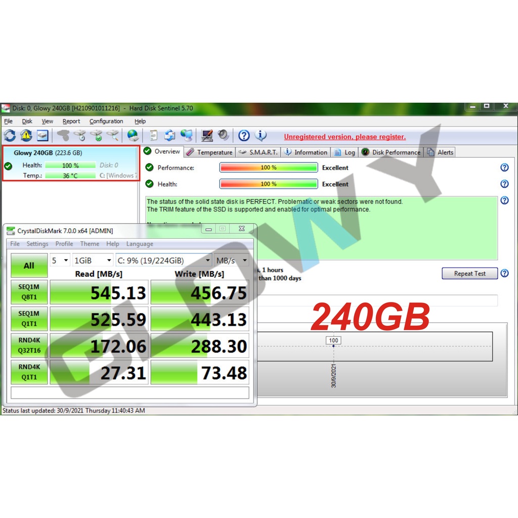 Ổ cứng SSD GLOWY 120GB – CHÍNH HÃNG – Bảo hành 3 năm – Tặng cáp dữ liệu Sata 3.0 !!!