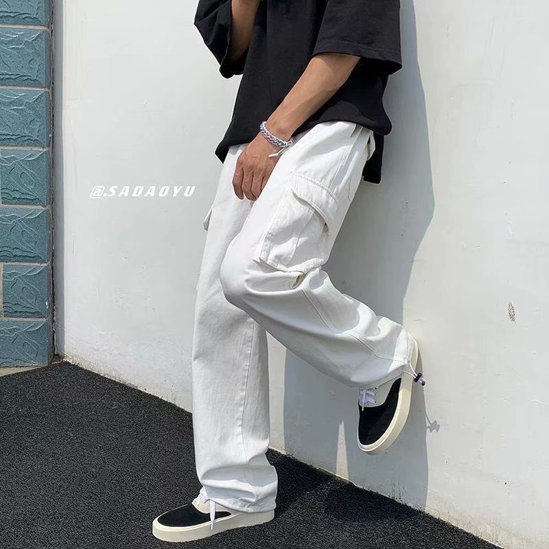 Quần jogger ống rộng túi hộp màu đen/ màu trắng thời trang dành cho nam