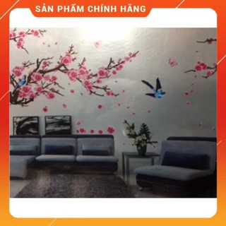 Decal đào mai 3D dán tường,dán kính khổ lớn