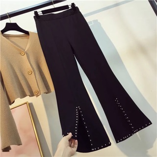 [ORDER] Quần ống loe, xẻ đính hạt (ảnh thật)