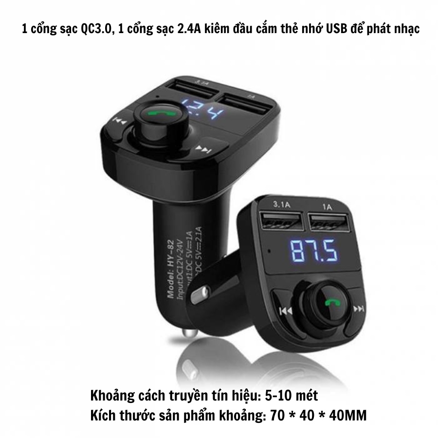 Tẩu Sạc Ô Tô - Tẩu nghe nhạc MP3 Bluetooth kiêm sạc nhanh HY-87 Xe Hơi