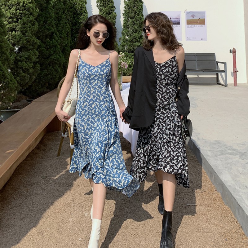 Đầm Hai Dây Xiaozhainv Họa Tiết Hoa Phong Cách Hàn Quốc Cho Nữ Với 2 Màu Tùy Chọn | BigBuy360 - bigbuy360.vn