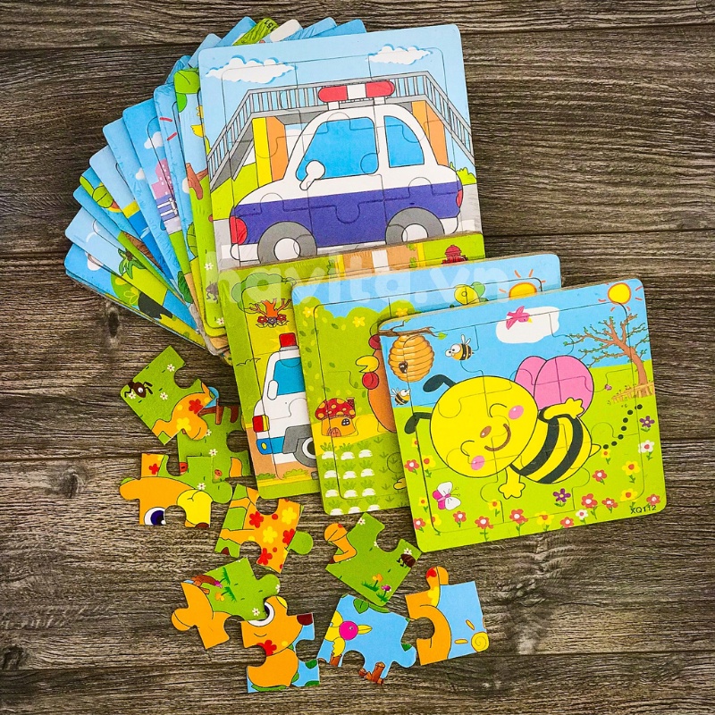 Combo 5 tranh ghép hình 9 miếng cho bé, đồ chơi thông minh ghép hình cho bé, size to 15x15Cm