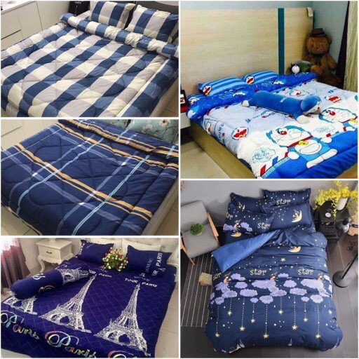 Mẫu mới 2022 - Hỏa tốc TPHCM - Set 4 món - Bộ 1 Drap nệm 2 vỏ gối nằm 1 mền chần bông (không vỏ gối ôm)