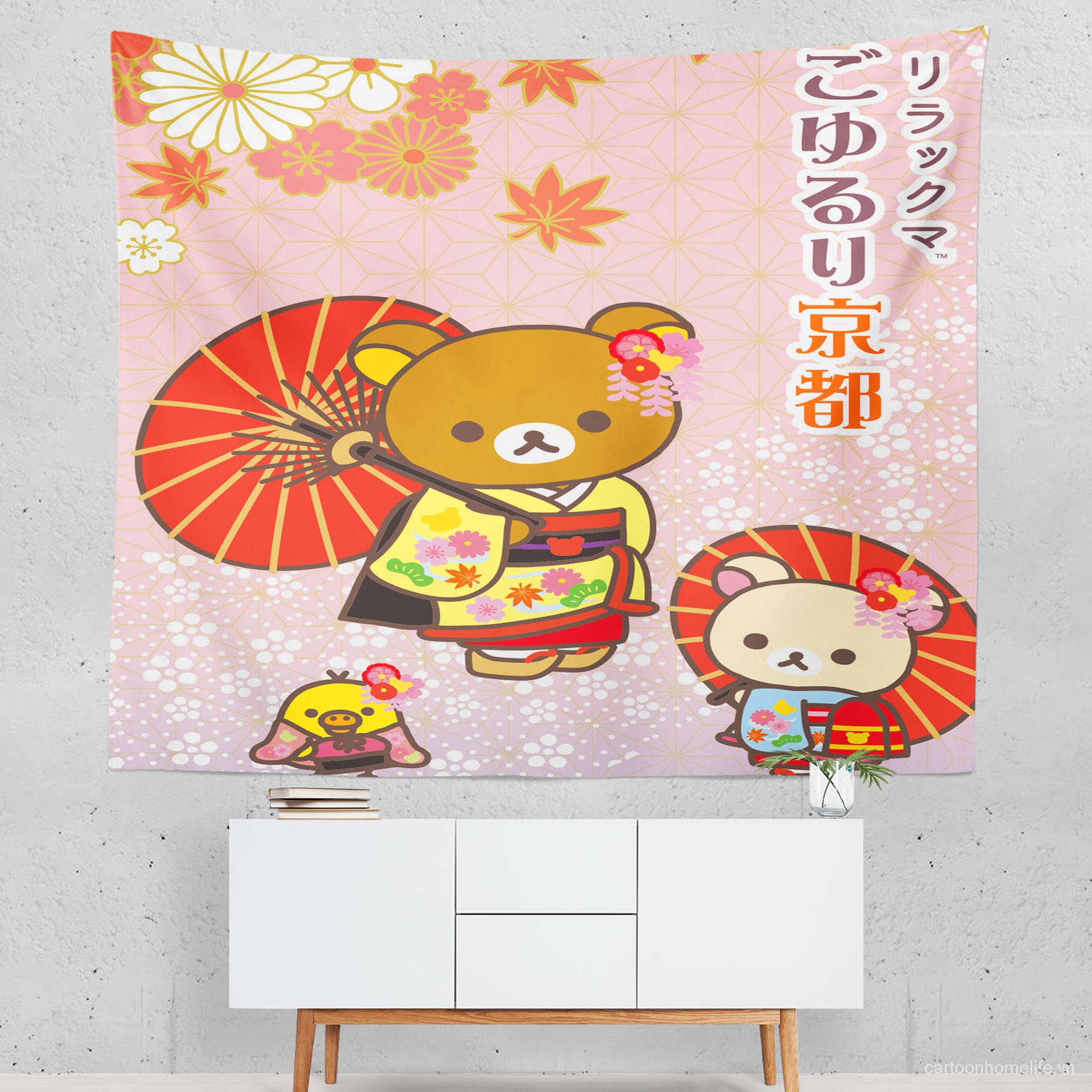 Thảm Treo Tường Trang Trí In Hình Chú Gấu Rilakkuma Dễ Thương