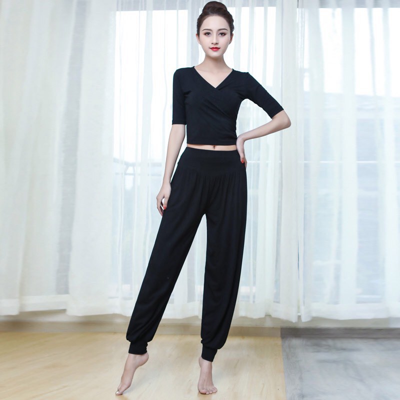 Set Yoga - áo crop buộc dây quần alibaba [ BH GIẶT MÁY 6THÁNG ] Bộ đồ tập yoga che khuyết điểm, siêu thoáng khí,mềm mịn