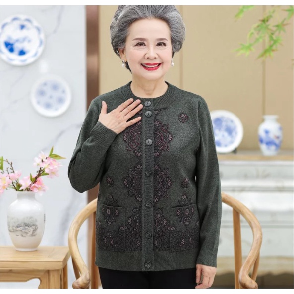 Áo len nữ trung niên, áo khoác len không cổ cho bà cho mẹ - Áo len mẫu đẹp nhất hiện nay