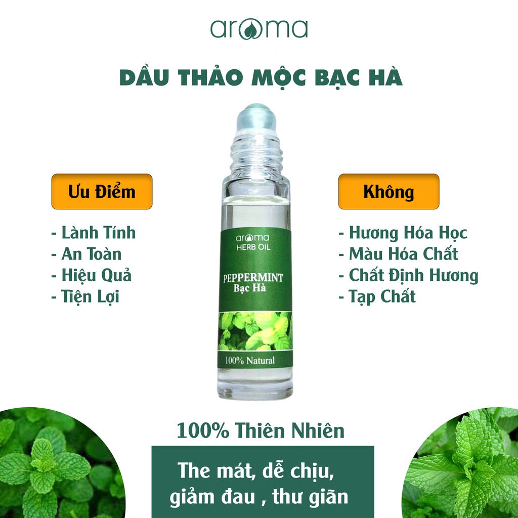 Dầu thảo mộc bạc hà Aroma - The mát, sảng khoái 9ml