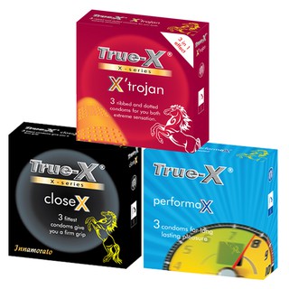 Combo 3 hộp bao cao su true-x performax-trojan-closex gân gai ,size nhỏ , kéo dài thời gian hộp 3c