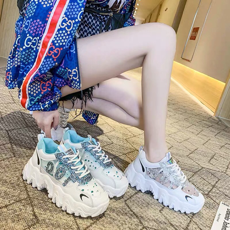 giày thể thao nữ đế răng cưa đính đá lấp lánh mẫu hot 2020
