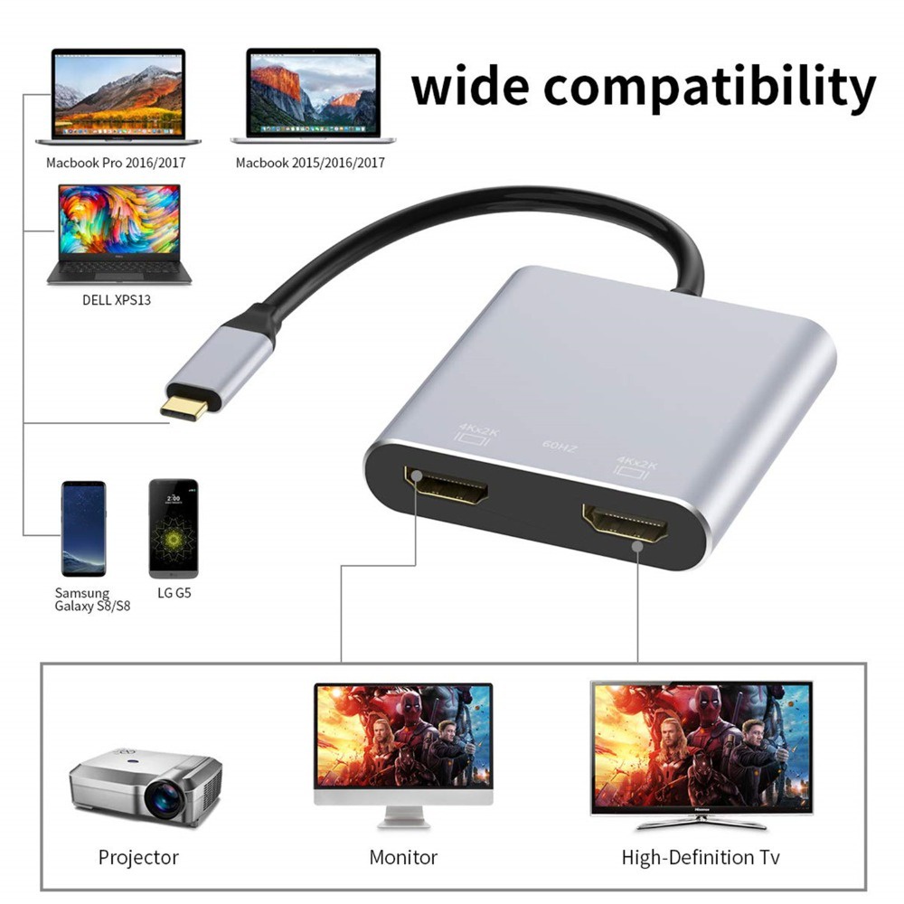 Bộ Chuyển Đổi usb type c Sang hdmi usb3.0 pd 4k hd Màn Hình Kép Cho laptop / Điện Thoại Di Động / Máy Tính Bảng