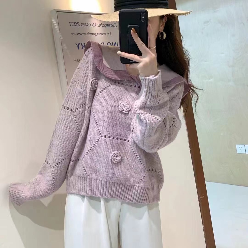 Áo Dệt Kim Dáng Rộng Cổ Búp Bê Kiểu Hàn Quốc Xinh Xắn Cho Nữ  tao bao