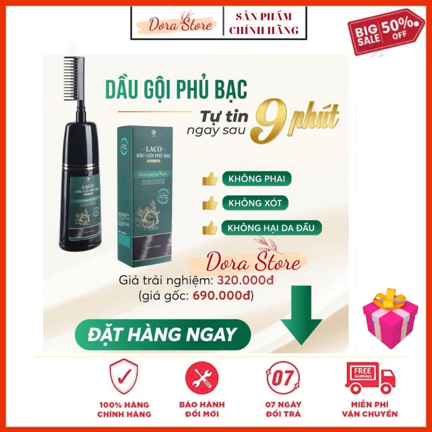 Dầu gội phủ bạc Laco Black Hair 200ml, Dầu gội nhuộm tóc thảo dược an toàn hiệu quả sau 9 PHÚT- AN TOÀN TẠI NHÀ
