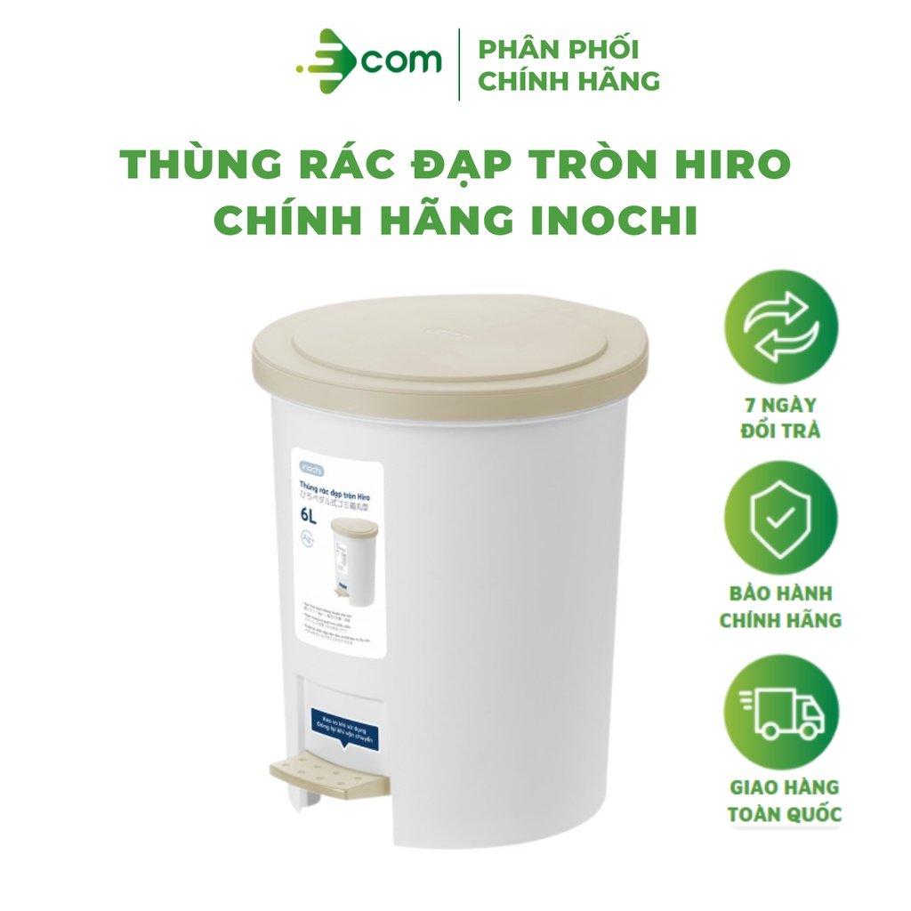 Thùng rác đạp tròn Hiro chính hãng Inochi nhựa nguyên sinh cao cấp, bền đẹp