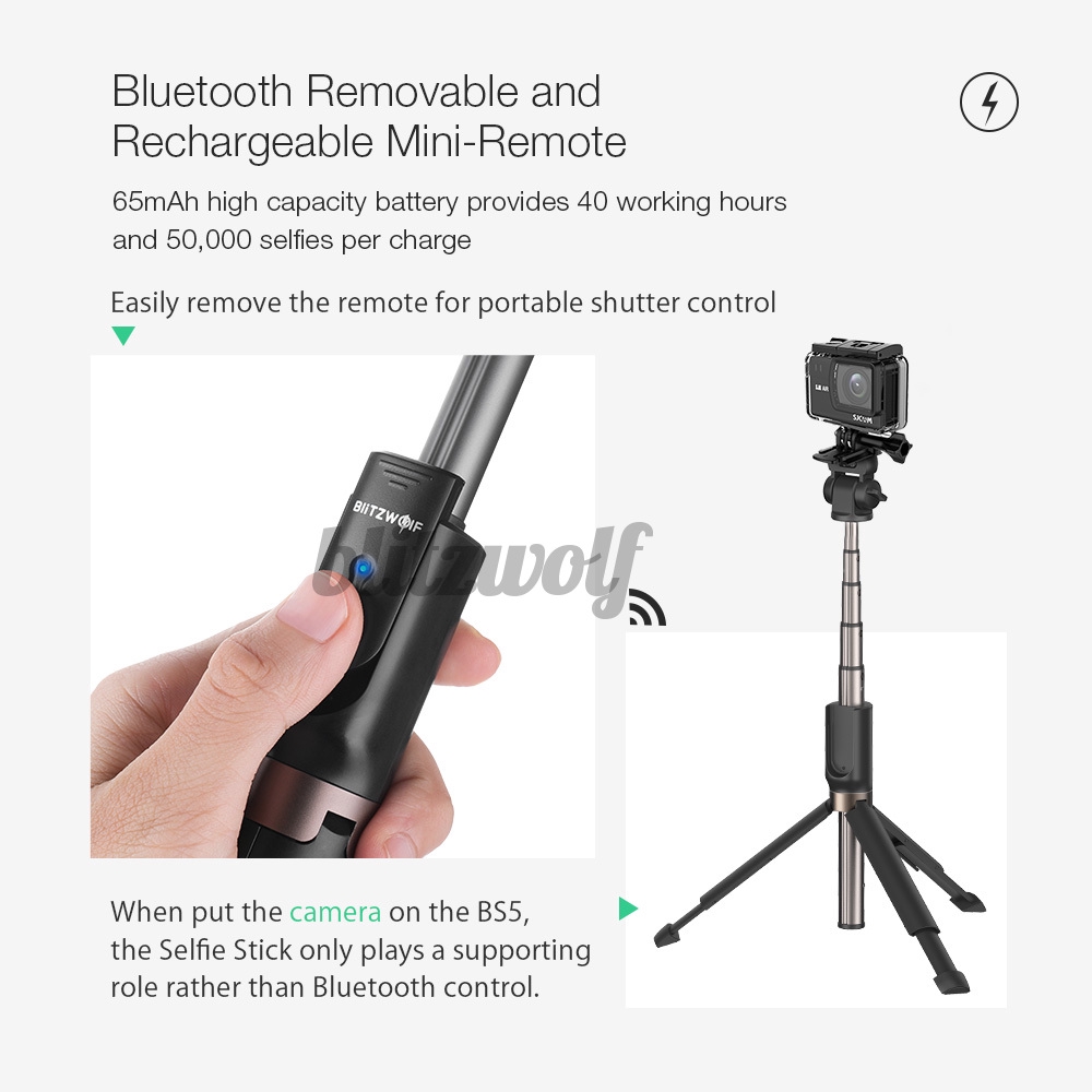 Gậy Chụp Ảnh Selfie Bltzwolf Bw-Bs5 4 Trong 1 Kết Nối Bluetooth 810mm Có Nút Bấm Từ Xa | BigBuy360 - bigbuy360.vn
