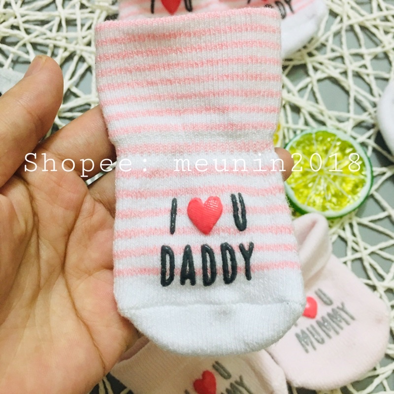 Tất len sơ sinh I LOVE MUM- I lOVE DAD cho bé trai và bé gái (size 0-3m)