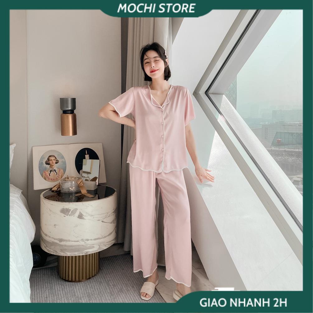 Đồ Pijama, Đồ Bộ Nữ, Bộ Áo Nữ Tay Ngắn Phối Màu Quần Dài Lượn Sóng Chất Lụa Satin Màu Trơn Thời Trang Mặc Nhà Trẻ Trung | BigBuy360 - bigbuy360.vn