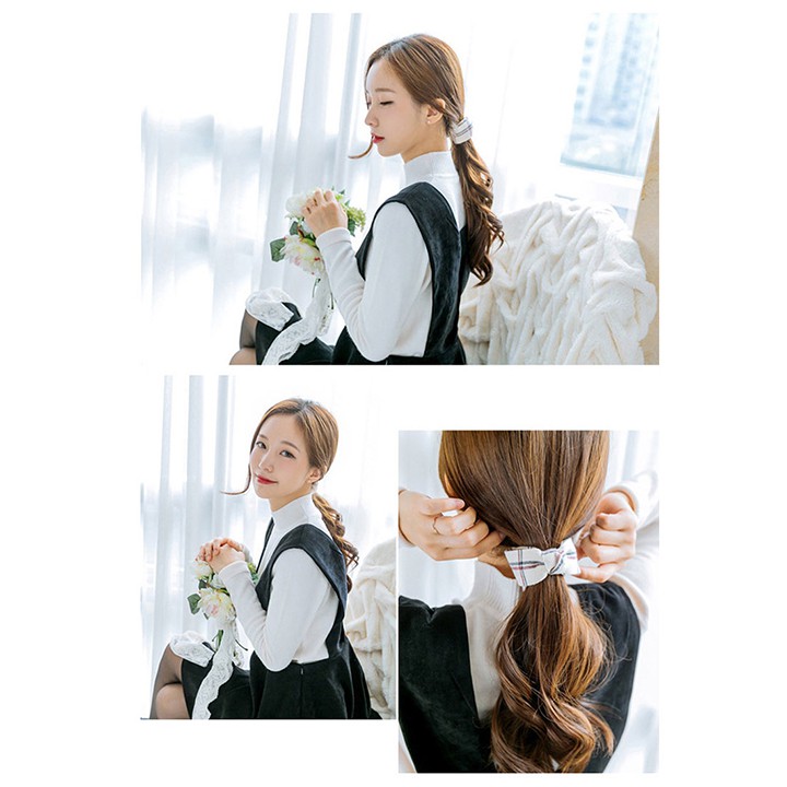 Kẹp tóc cài dọc nơ vải rủ họa tiết retro kẻ sọc Hàn Quốc cổ điển dễ thương youngcityshop 30.000