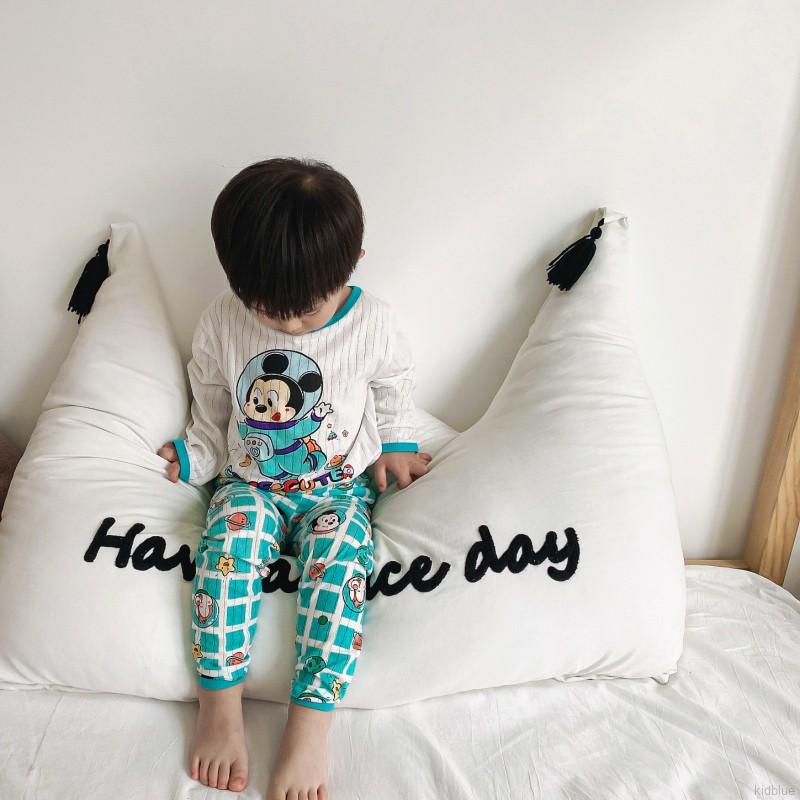 Bộ áo tay dài và quần dài bằng cotton thoáng khí in hoạt hình đáng yêu cho trẻ nhỏ
