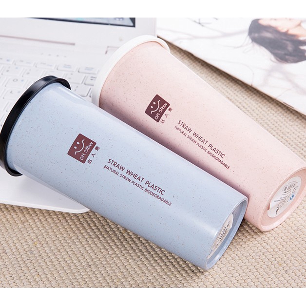 Bình nước 450ML bằng rơm lúa mì với nắp đậy tiện dụng