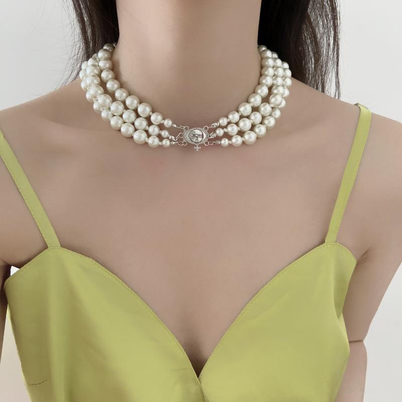 Vòng cổ Ngắn Đính Ngọc Trai Phong Cách retro Âu Mỹ