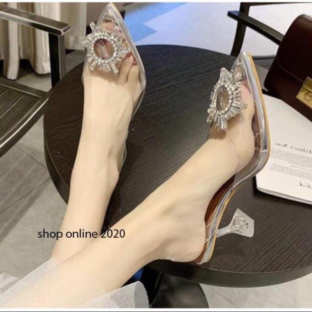 Dép cao gót nữ đính đá sang trọng