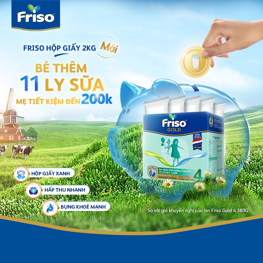 Bộ 2 Hộp Sữa Bột Friso Gold 4 Hộp Giấy 2kgx2