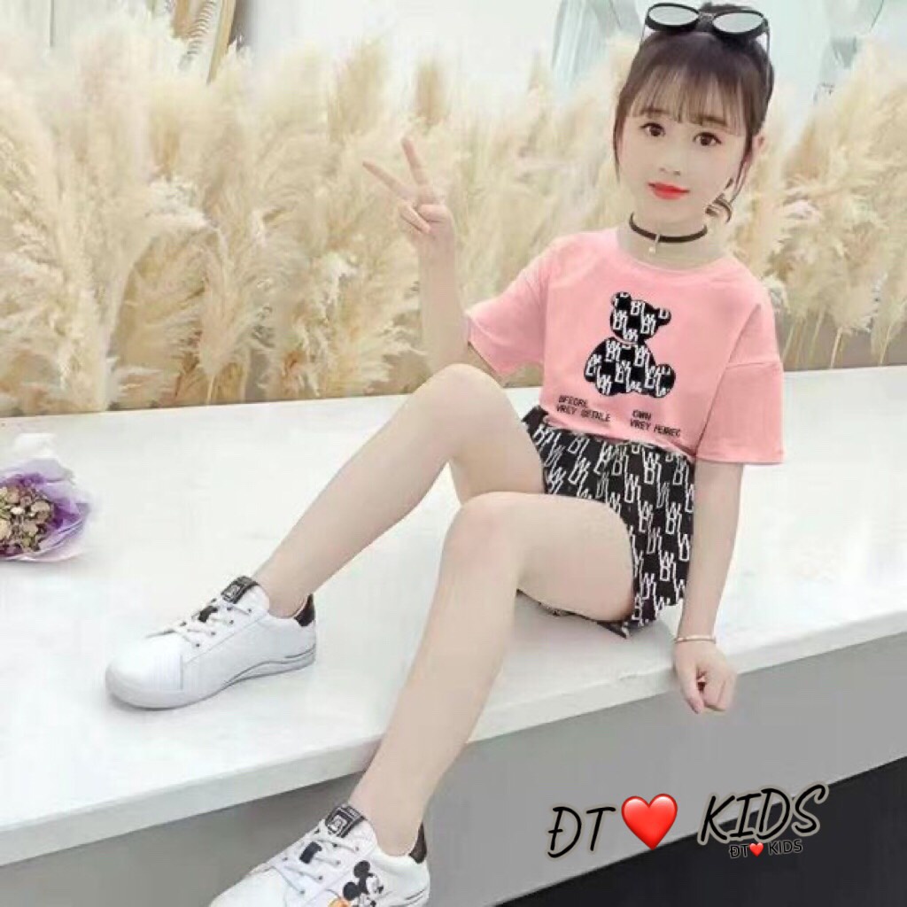 Bộ hè cho bé, Bộ cộc tay chất cotton gấu IDW 4 màu xinh xắn cho bé gái bé trai