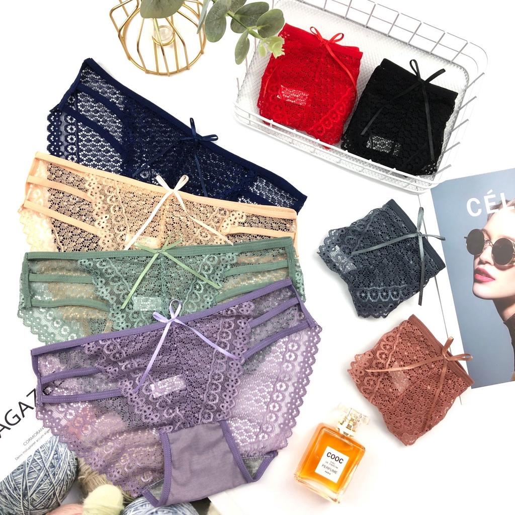 Quần lót sexy nữ, quần chip ren không viền phối dây gợi cảm mỏng mát cao cấp - PULLY SHOP MAU11