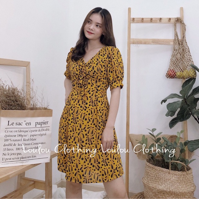 (CÓ VIDEO ẢNH THẬT) Đầm hoa vàng rút ngực