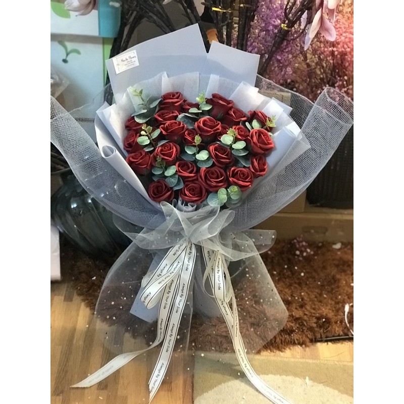 [Hoa sinh nhật - 8/3] Hoa sáp cao cấp 35 bông mix lá táo mốc cao cấp. KThuoc 50x70cm. Có Nowship nội thành