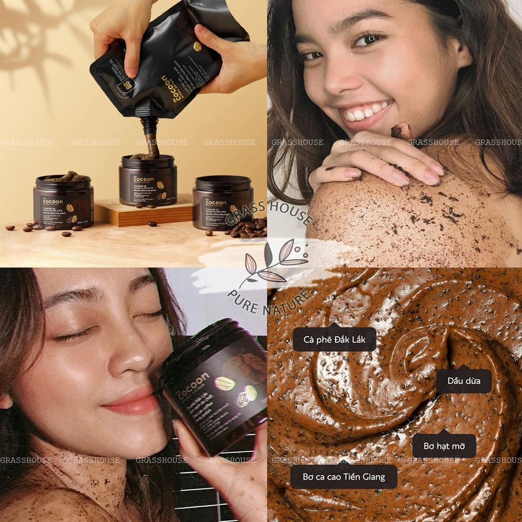 Tẩy da chết cơ thể cà phê Đắk Lắk Cocoon giàu chất chống ôxi hóacho làn da mềm mại và rạng rỡ 200ml [DẠNG HŨ & DẠNG BỊCH