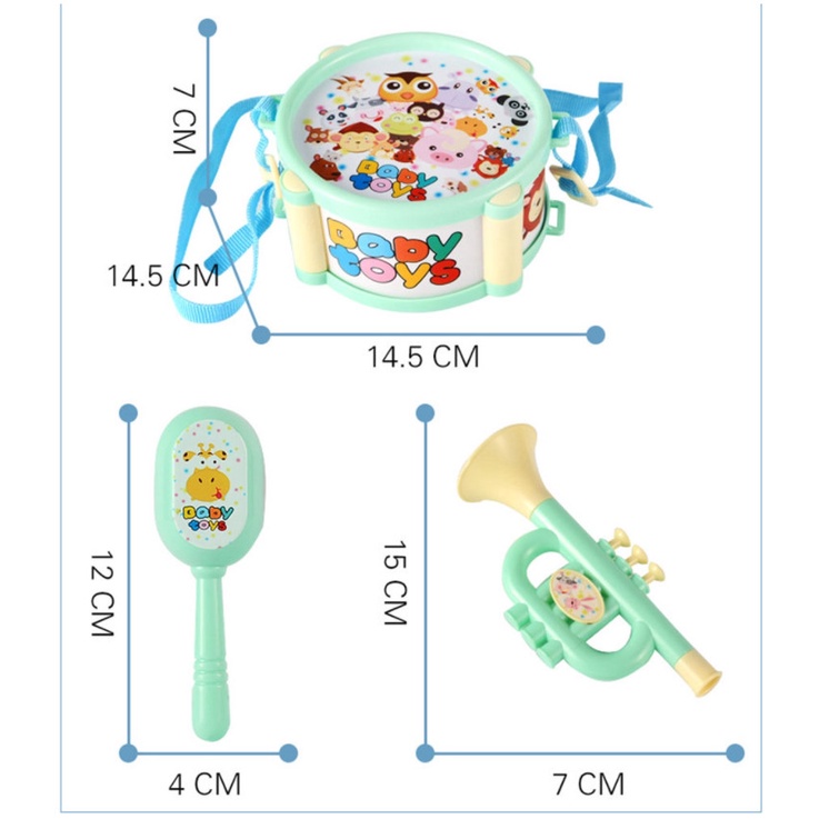 Đồ chơi vận động cho bé - Bộ đồ chơi âm nhạc đánh trống thổi kèn 7 món cho bé rất thú vị