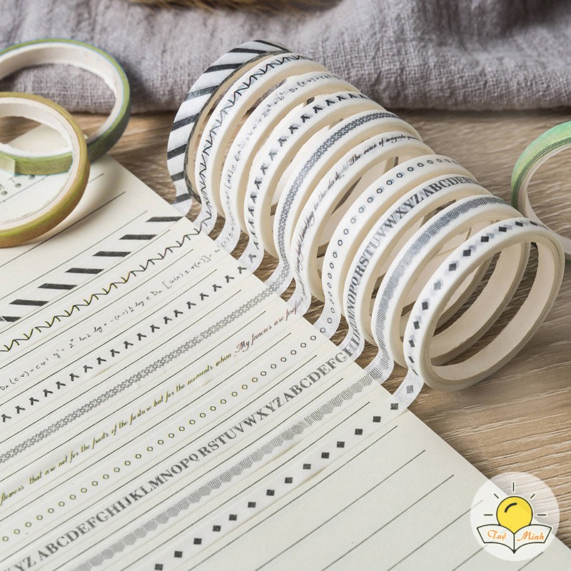 Bộ 10 cuộn washi tape trang trí dán bullet journal, set băng dính washi dễ thương WA06