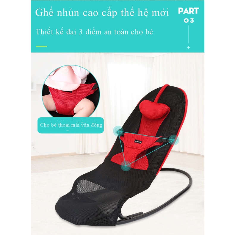 Ghế rung nhún cao cấp có gối nằm, ghế rung bập bênh đa năng có thanh treo đồ chơi cho bé sơ sinh