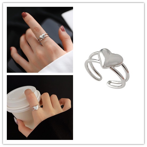 1 Nhẫn Hở Mạ Bạc 925 Hình Trái Tim Đơn Giản Thời Trang