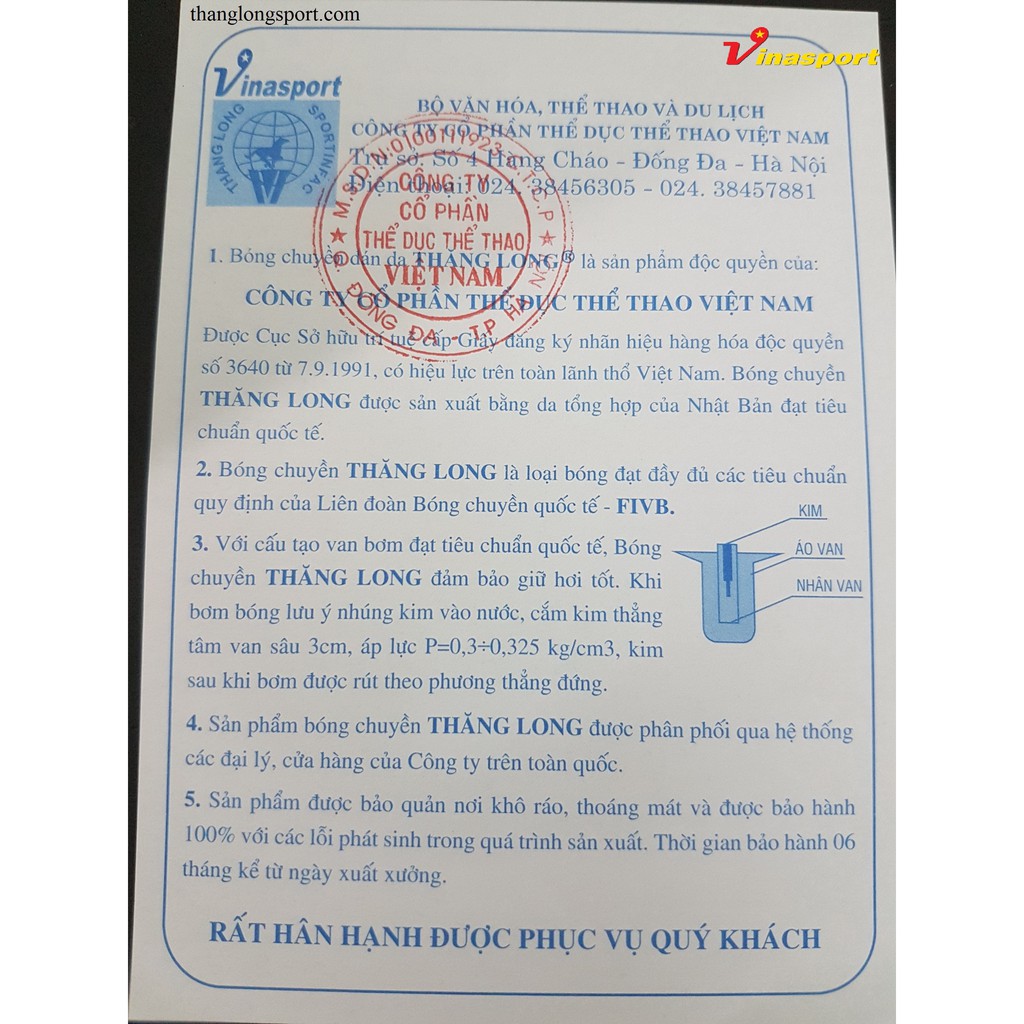 Bóng chuyền Thăng Long da PU6600 /tặng túi lưới và kim bơm tiêu chuẩn