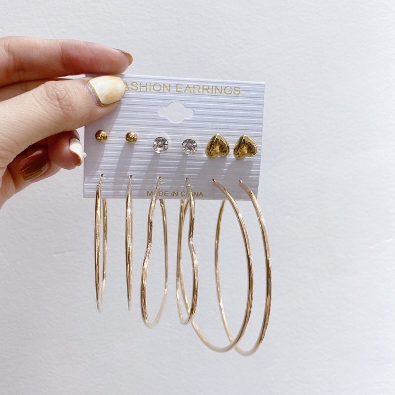 Set nhiều bông tai khoen tròn nhiều kiểu