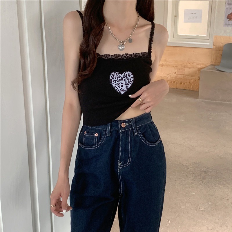 Áo hai dây ZHELIHANGFEI dệt kim thêu họa tiết trái tim quyến rũ cho nữ