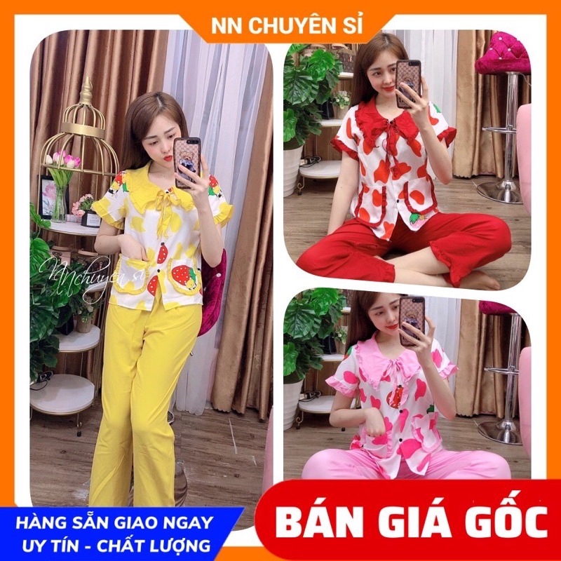 Đồ bộ nữ mặc nhà cổ tiểu thư chất kate mềm in hình bò sữa dễ thương DBKIHTN42