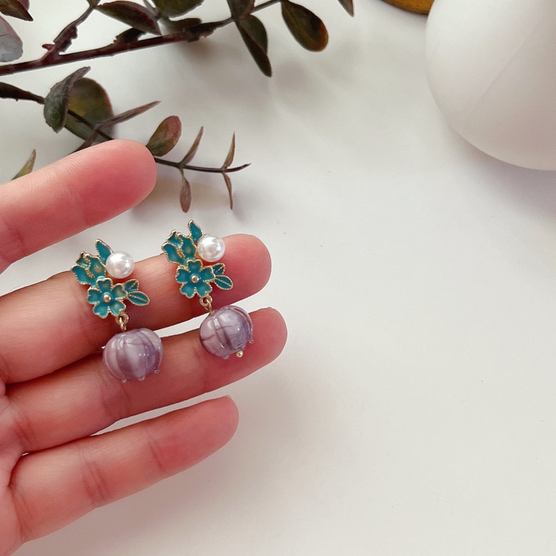 [Hàng Mới] Bông Tai Hoa Phong Lan Tráng Men Phong Cách Retro Trung Hoa