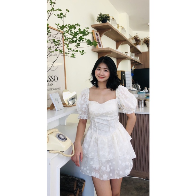 (Có Sẵn) Đầm tay bồng, cúp ngực, dáng xòe 2 tầng có quần bảo hộ Oh Hime Studio