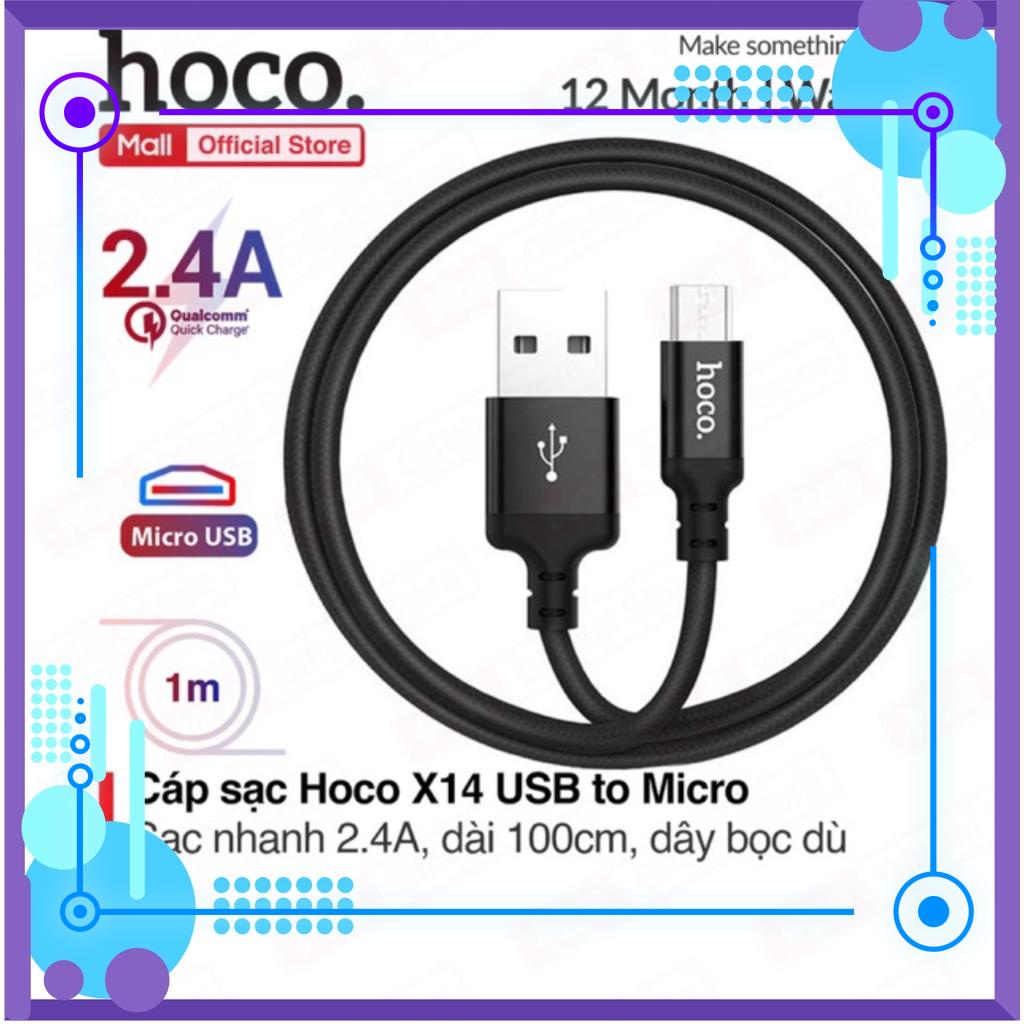 Cáp Sạc nhanh Hoco Micro USB X-14 dài 1m Siêu Bền 2 Đầu Cáp Được Bọc Nhôm Nguyên Khối Theo Công Nghệ Chuẩn