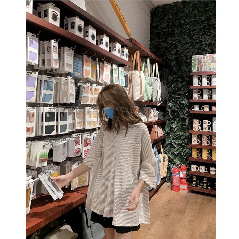 Áo Sơ Mi Kẻ Chất Đũi Xốp Tay Lỡ M063-Lolla_Fashion